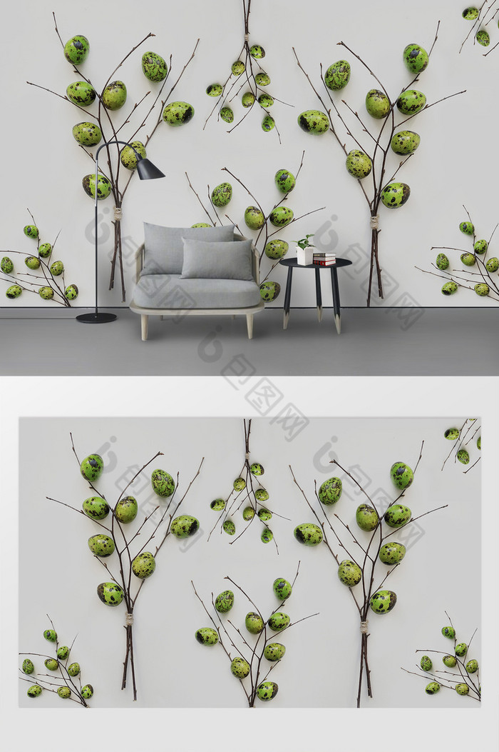 沙发背景墙创意个混搭树枝性图片