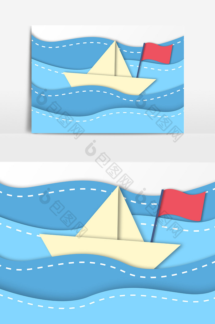小纸船扁平风格卡通手绘元素