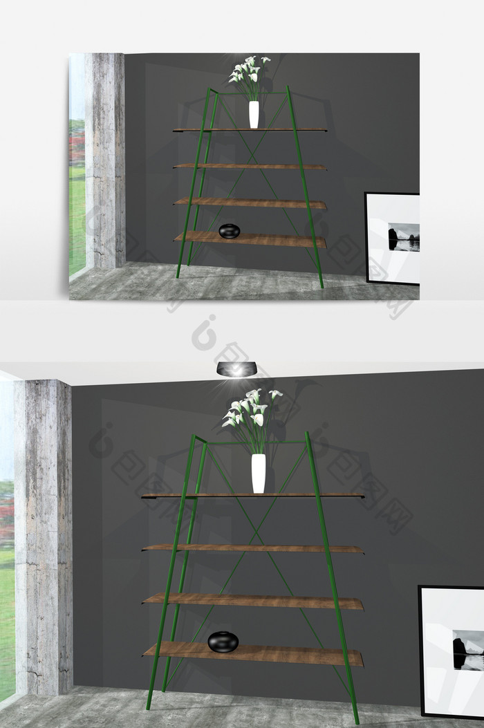 简约几何书架组合3D模型