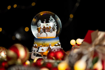 圣诞水晶球圣诞装饰实拍背景
