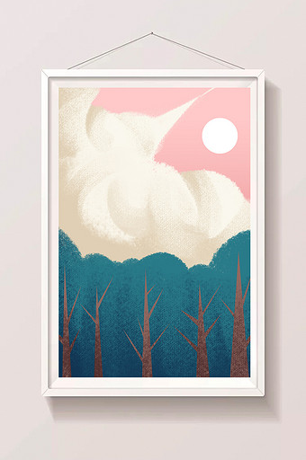 粉色扁平风格树林天空背景插画图片