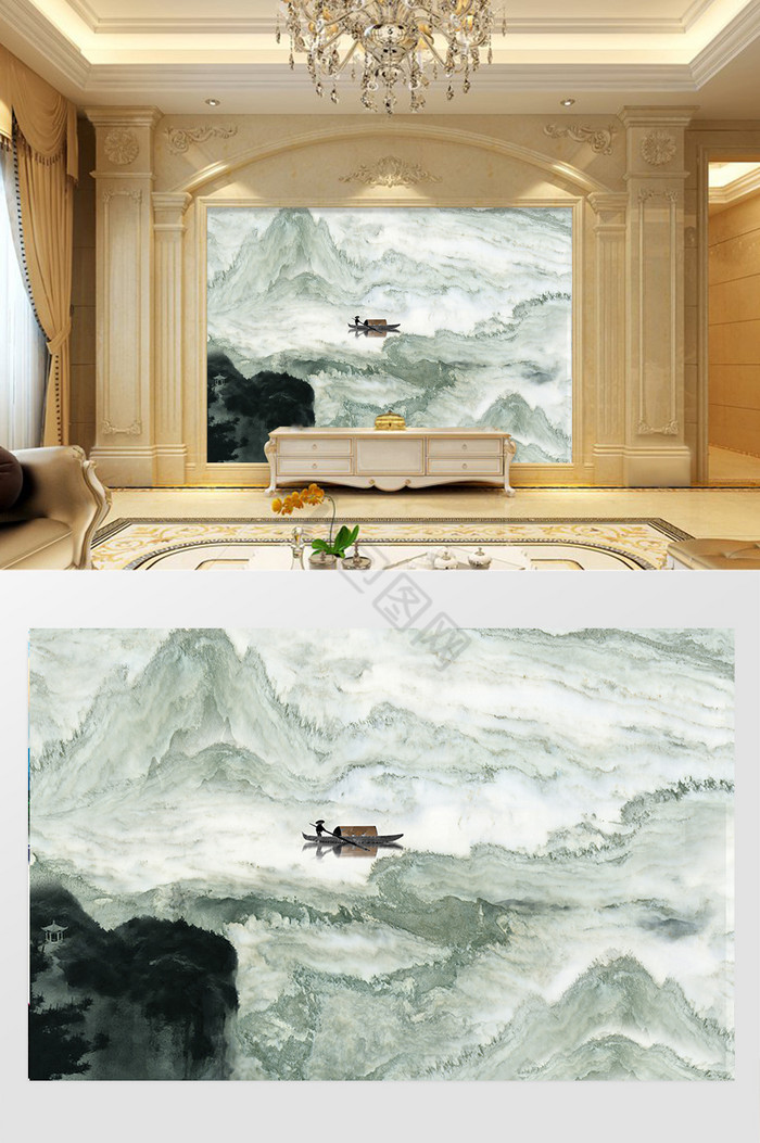 新中式石纹水墨山水背景墙图片