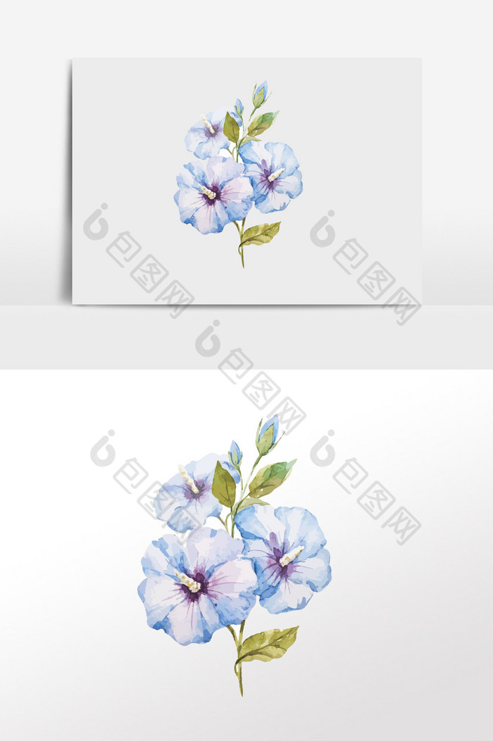 手绘水彩蓝色花朵 元素