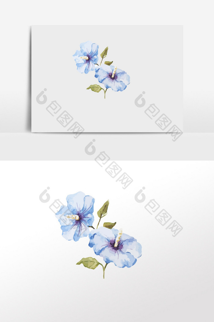 手绘水彩蓝色花朵插画元素