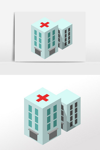 手绘卡通医院建筑元素图片