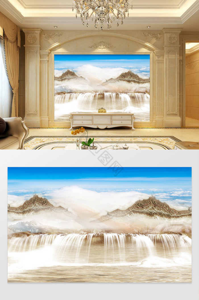 大理石纹山水写意抽象艺术背景墙图片