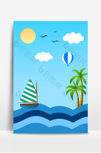 夏季海洋帆船椰树背景图图片