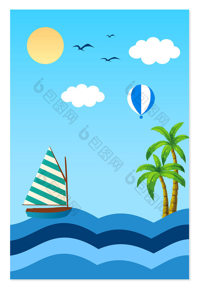 夏季海洋帆船椰树背景图