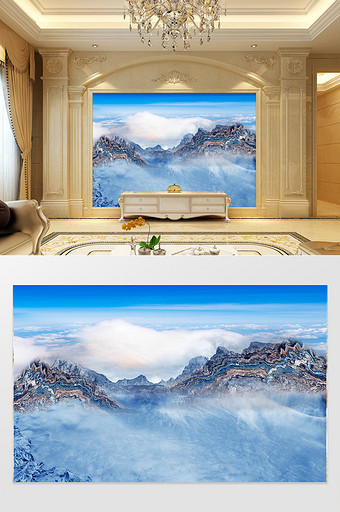 定制大理石纹蓝色风景艺术山河抽象背景墙图片