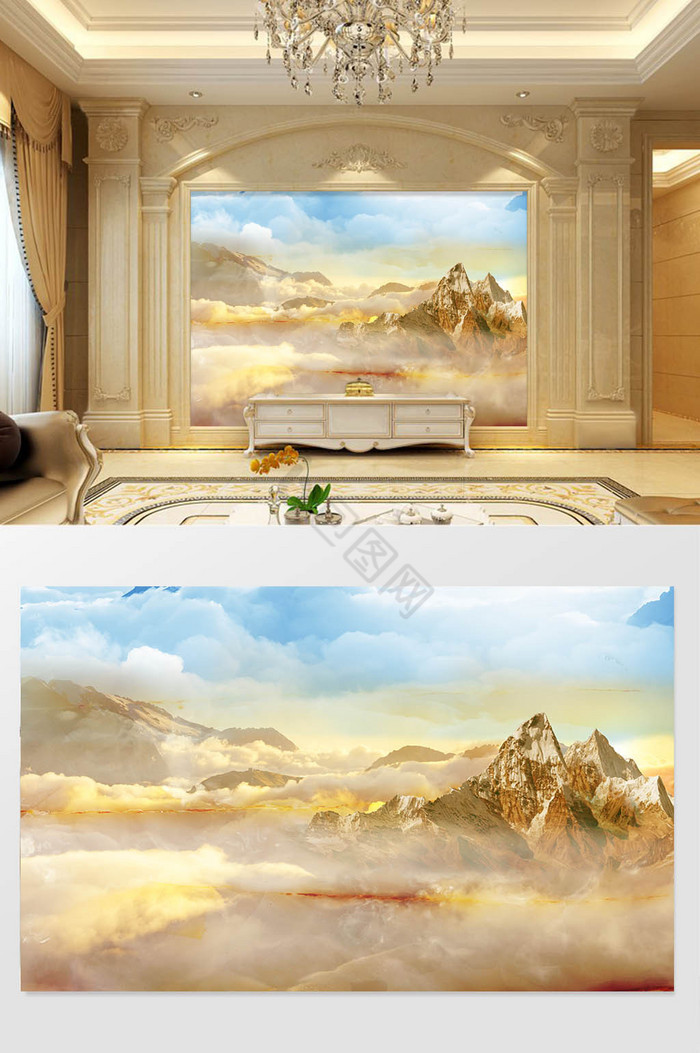大理石纹抽象云海高山风景背景墙图片