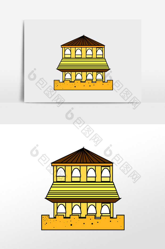 手绘城楼建筑插画元素