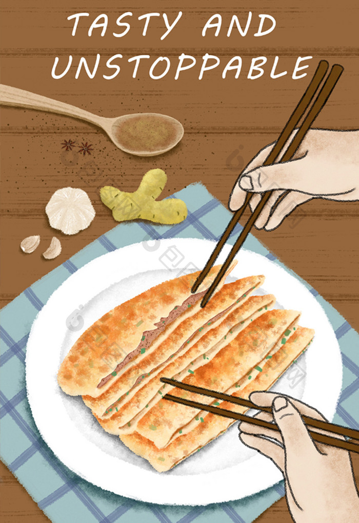 唯美中国传统美食馅饼插画