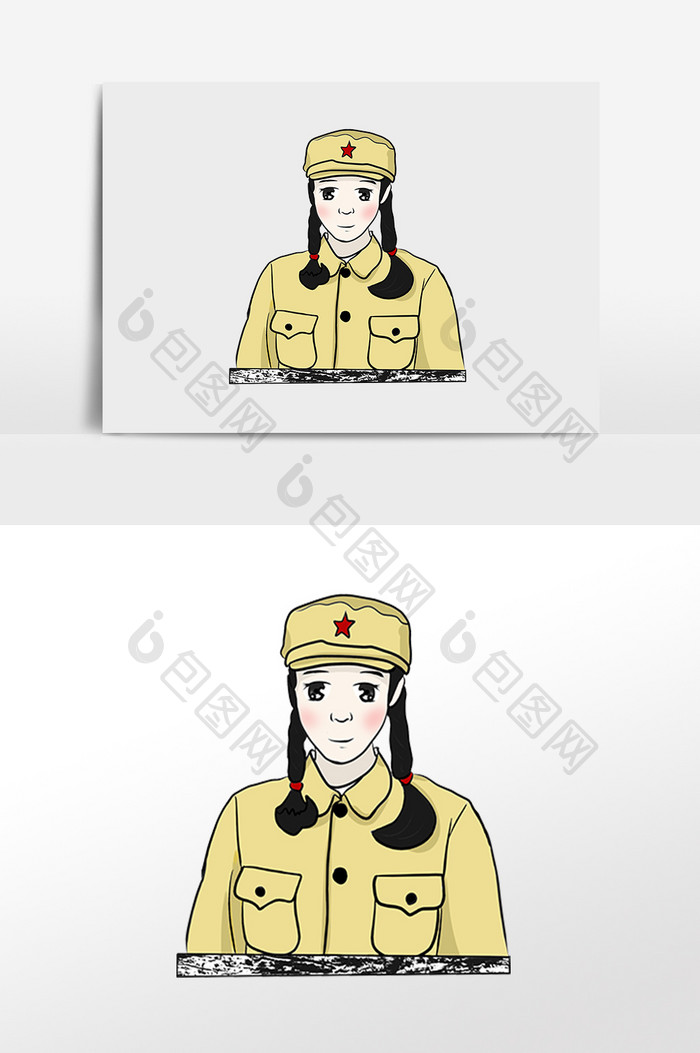 解放军女军人插画元素