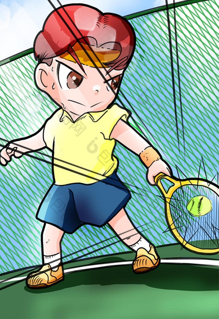 清新卡通夏日网球少年插画