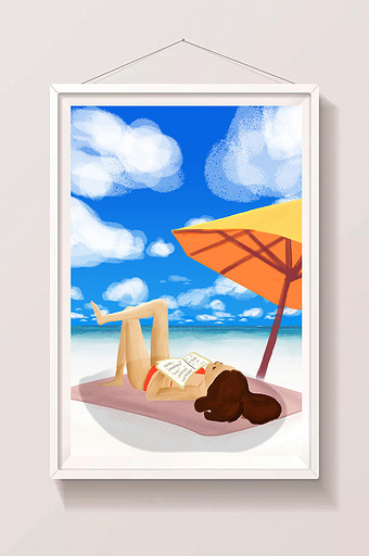 夏日海滩比基尼美女插画图片