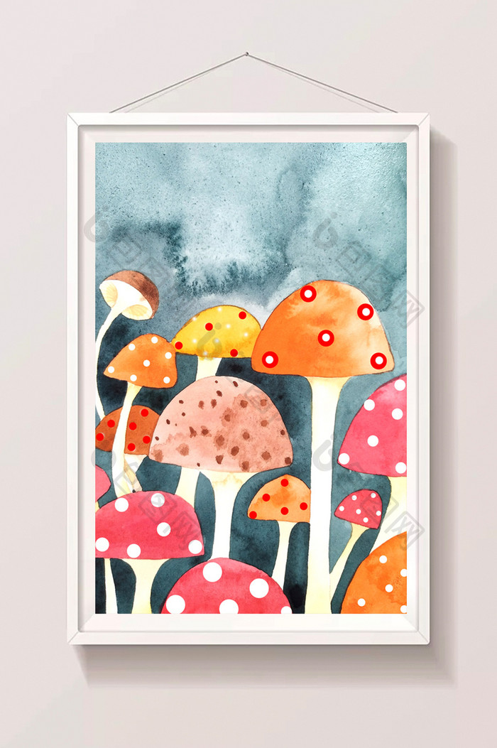 小清晰唯美手绘水彩彩色蘑菇背