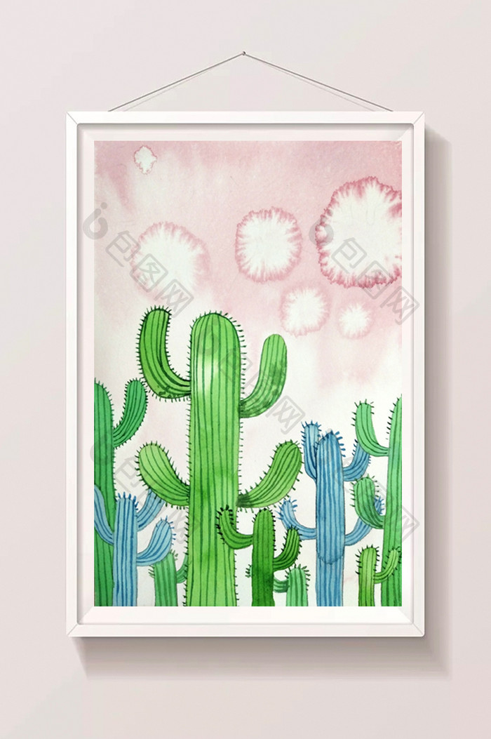 粉色沙漠植物仙人掌小清新背景