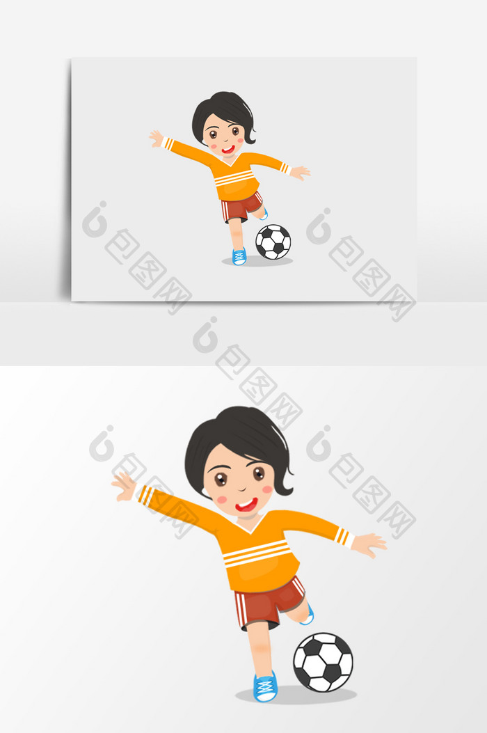 卡通免扣男孩踢足球