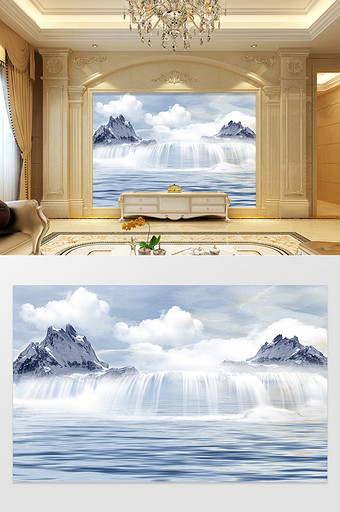 大理石纹定制抽象山河瀑布江山之歌背景墙图片