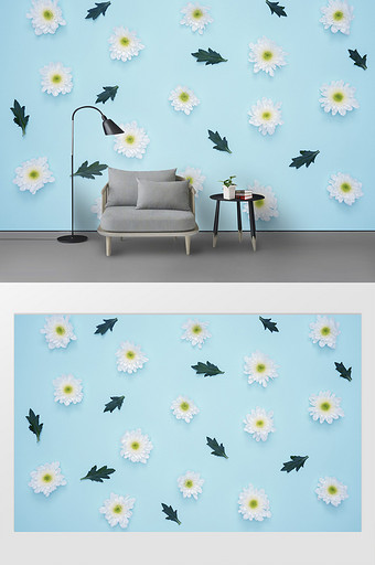 现代简约小花椰子清新装饰背景墙图片