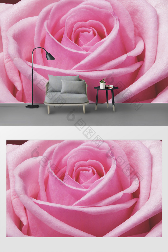 现代简约唯美粉色玫瑰花背景墙