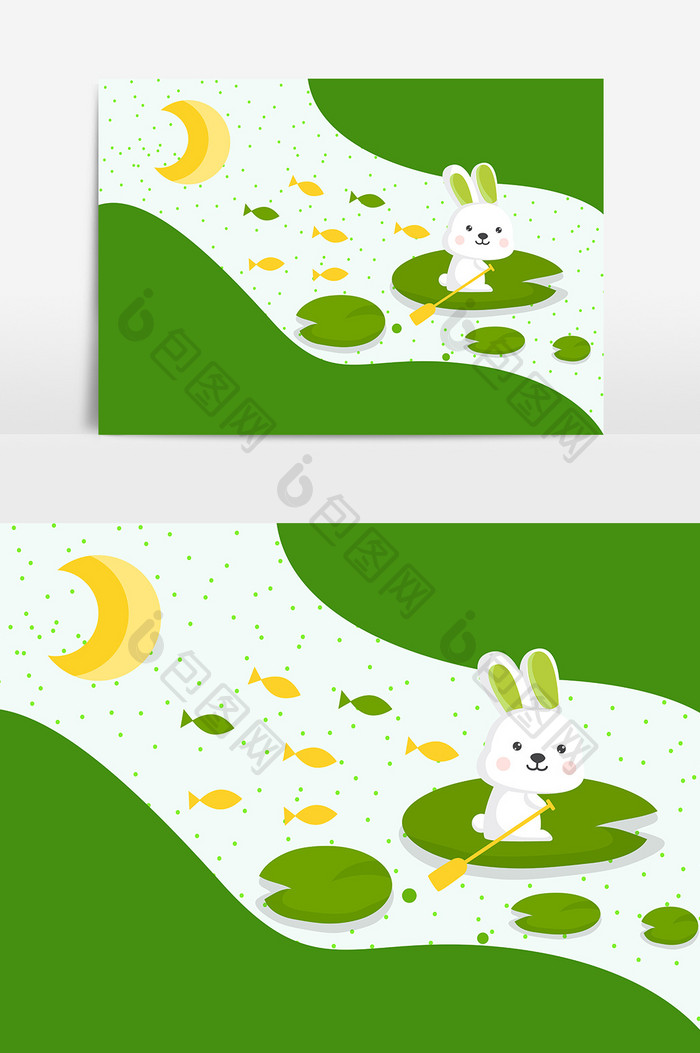 小白兔夏天绿色设计元素