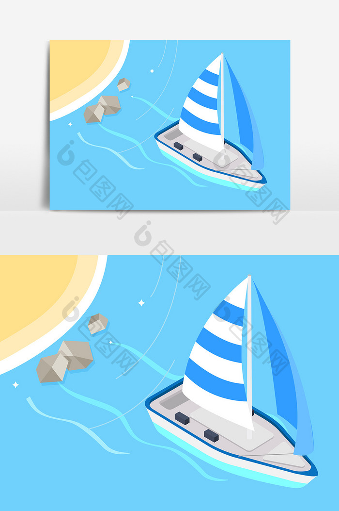 卡通手绘扁平游轮元素图案素材