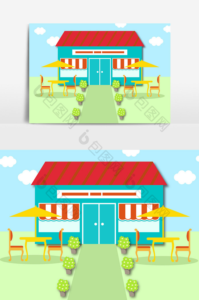 卡通手绘扁平小房子元素图案素材