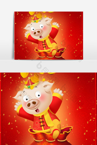红色猪年卡通2019喜庆原创卡通福袋猪图片