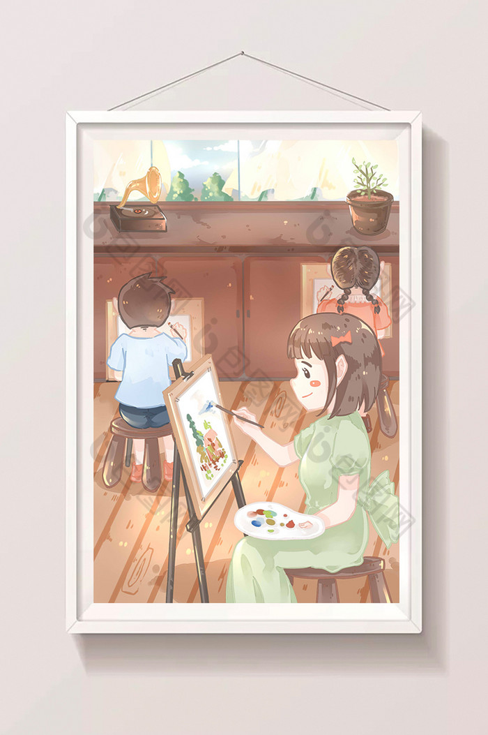 简约可爱卡通暑期生活绘画培训班插画