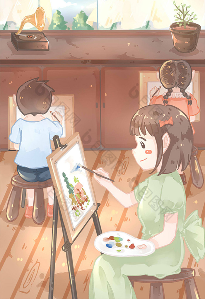 简约可爱卡通暑期生活绘画培训班插画