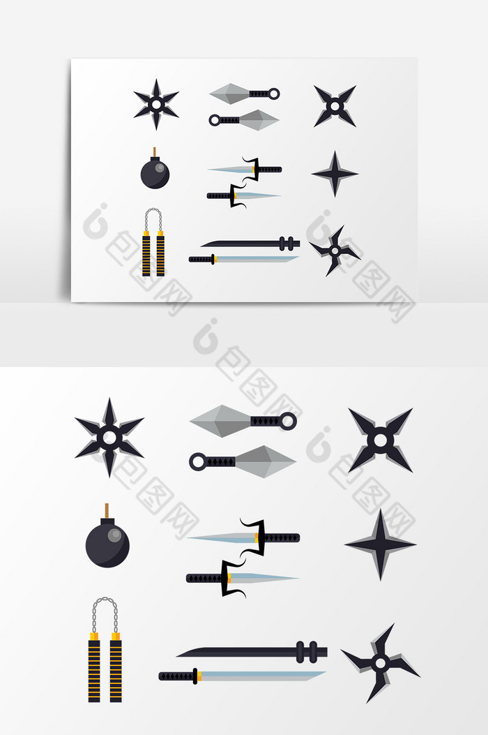 矢量日本武士忍者武器模板 包图网