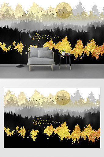 北欧抽象森林风景现代简约背景墙图片