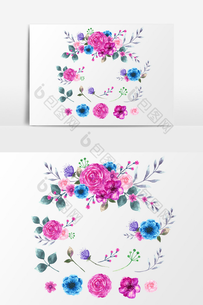 水彩花卉花圈装饰素材 图片下载 包图网