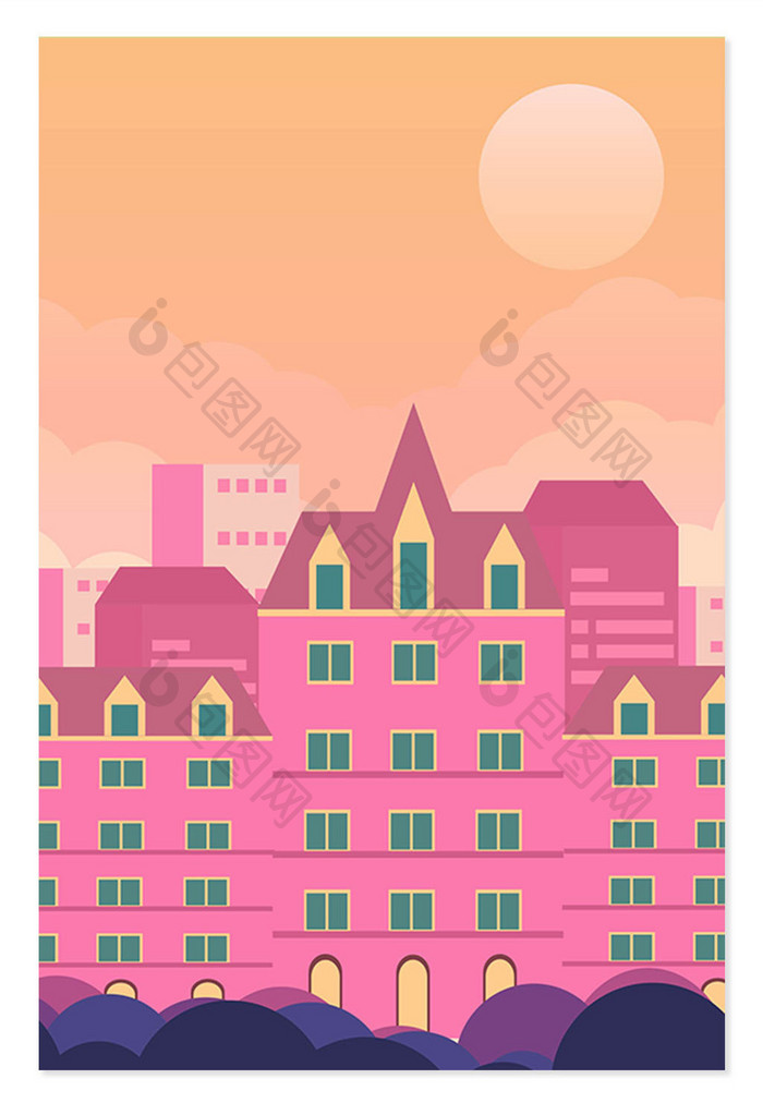 夏季粉色建筑设计背景图