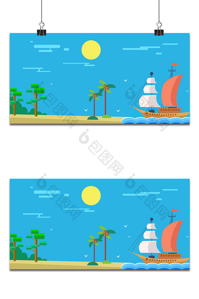 夏天帆船设计背景图