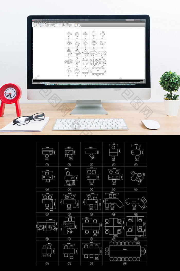 CAD办公桌图例图片图片