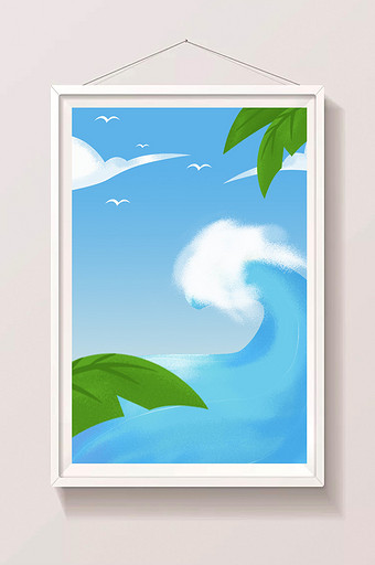 蓝色海浪插画背景图片