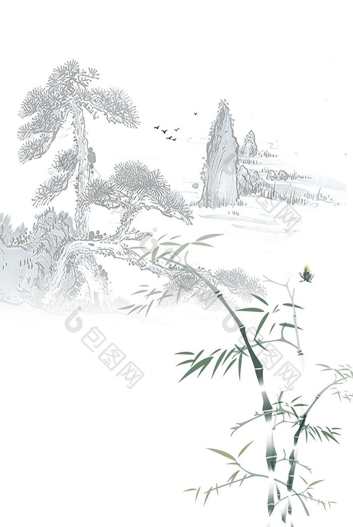 新中式抽象水墨风景远山装饰画