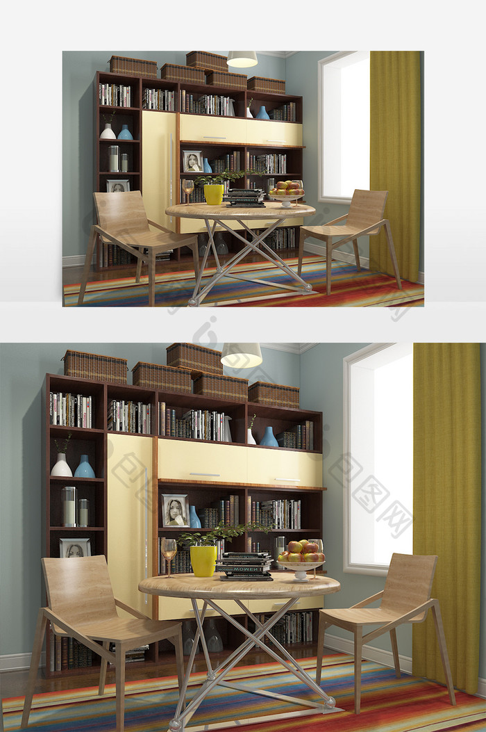 现代简约书桌书柜组合3DMAX