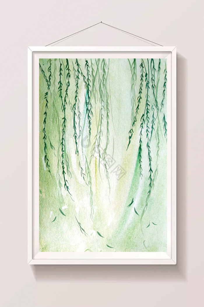 春天夏天柳树插画