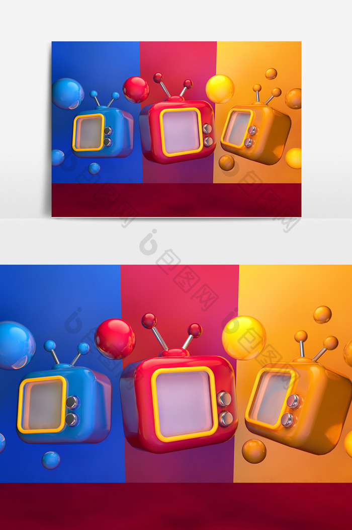 C4D创意原创卡通装饰小电视机