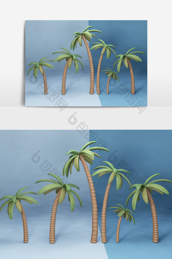 C4D创意原创夏日夏天装饰卡通椰子树元素