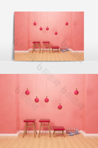 C4D创意原创粉红色装饰场景元素图片