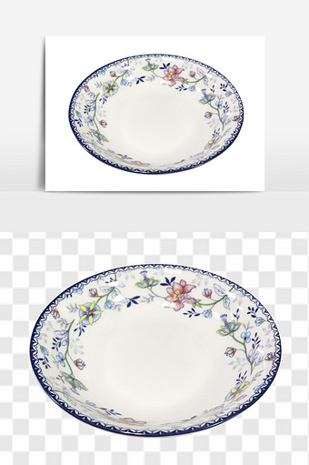 青花卡通陶瓷盘餐具元素图片