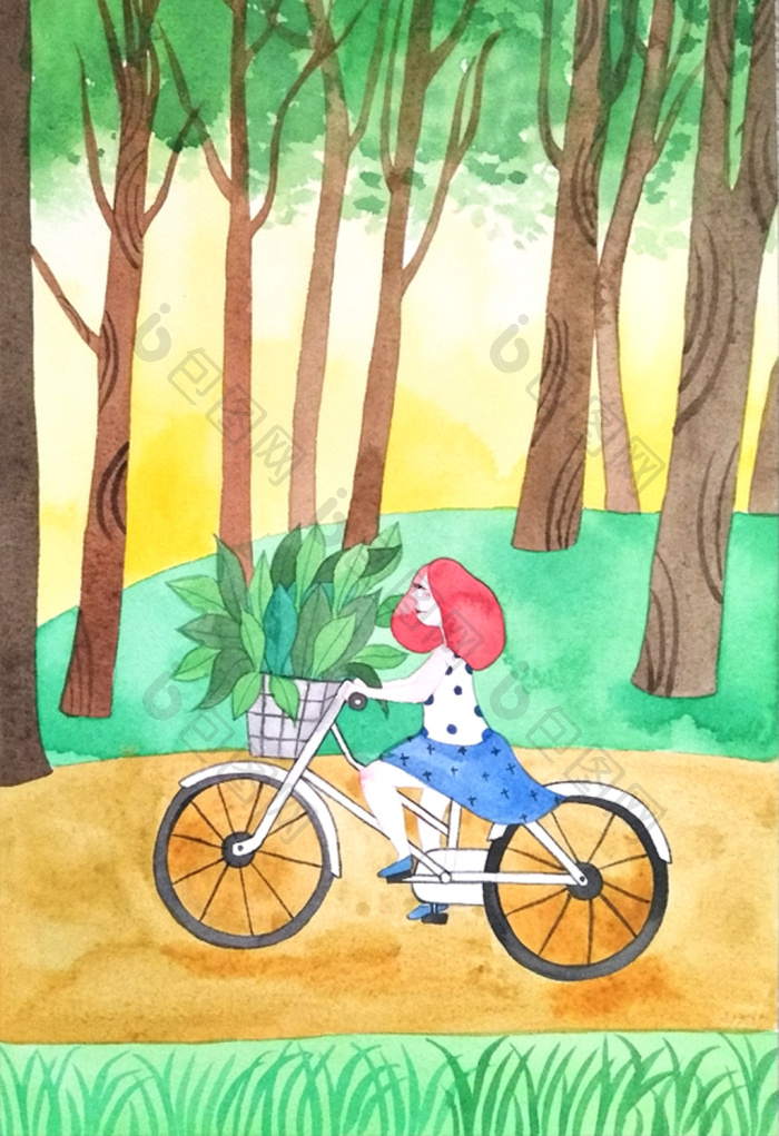 骑车暑假游玩插画图片