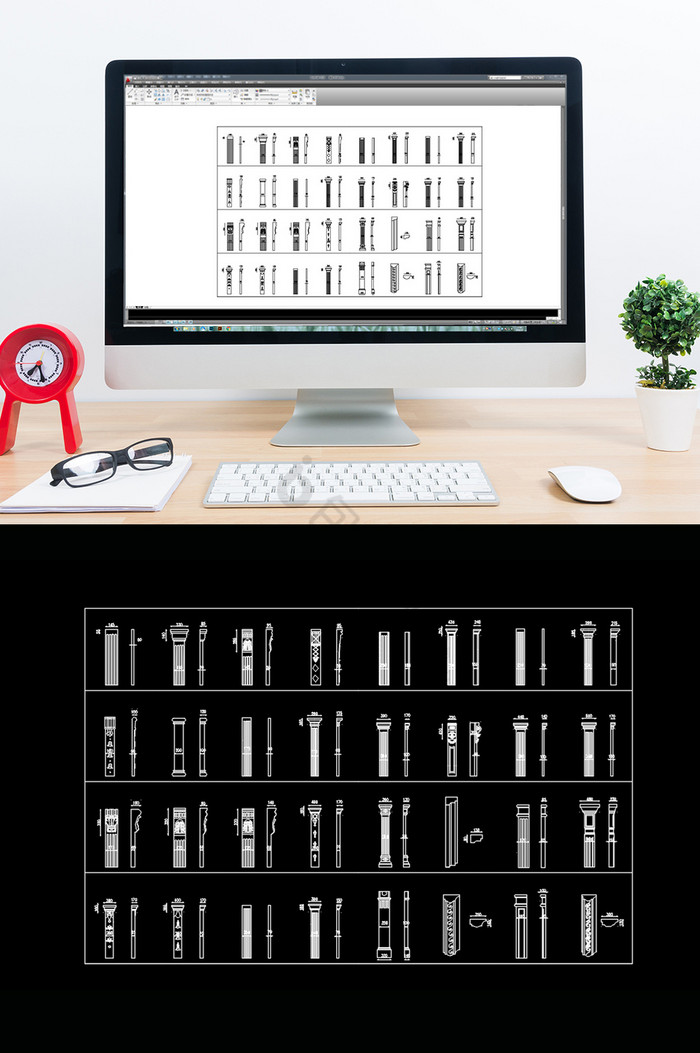CAD常用石材模块罗马柱CAD模块图片