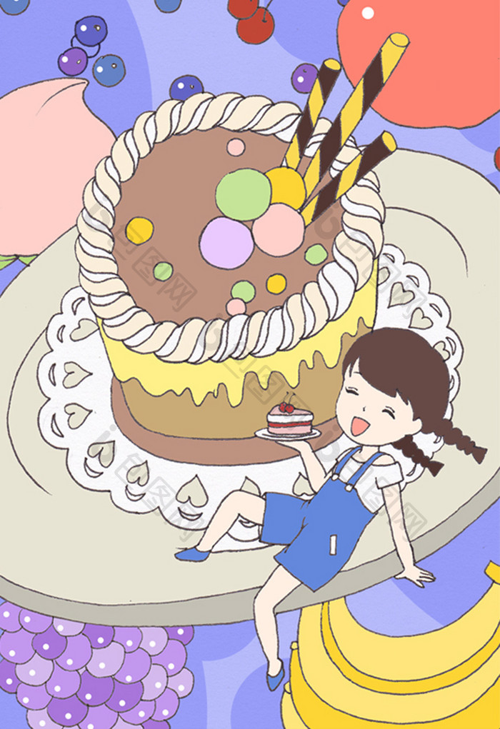 小清新美食甜品插画