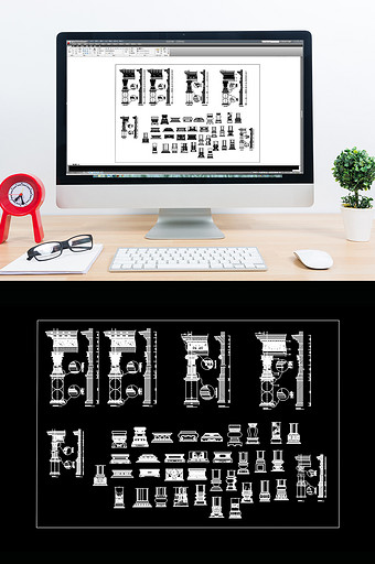 建筑常用CAD模块罗马柱石材线条图片
