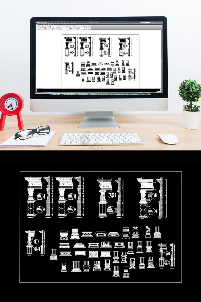 建筑常用CAD模块罗马柱石材线条图片